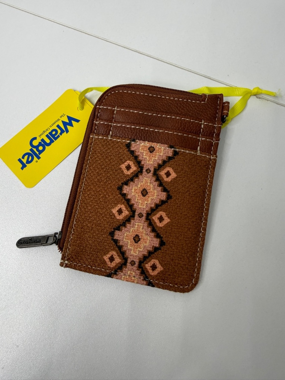Wrangler Brown Leather Zip Card Pouch with Key Clip